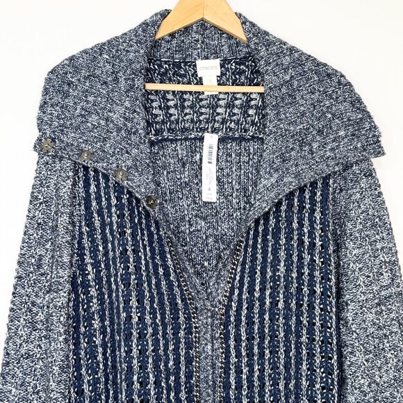 NWT Chico's Textured Tina Cardigan Sweater Pattern Blue Chain XXL Size 4 - Picture 5 of 16